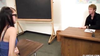 Four-Eyed Schoolgirl Jerks the Teacher