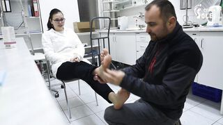 Foot lover worships big bare feet of one cute pharmacist (foot worship, big feet, czech soles, toes)