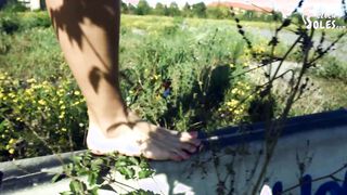 Dirty bare feet in nature, POV (pov foot worship, dirty feet, foot teasing, long toes, foot goddess)