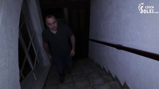 Cleaning her dirty bare feet (dirty socks, dirty feet, foot worship, foot washing, foot massage)