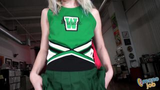 Eighteen year old blonde cheerleader Britt Blair notices coach has a boner!