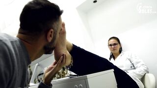 First day obedience training at a new job (footdom, boss feet, big feet, doctor feet, foot worship)