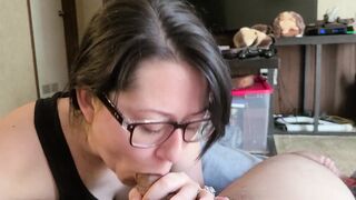 Morning blowjob in the living room