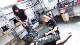 Military girls enjoy humiliating their sock slave